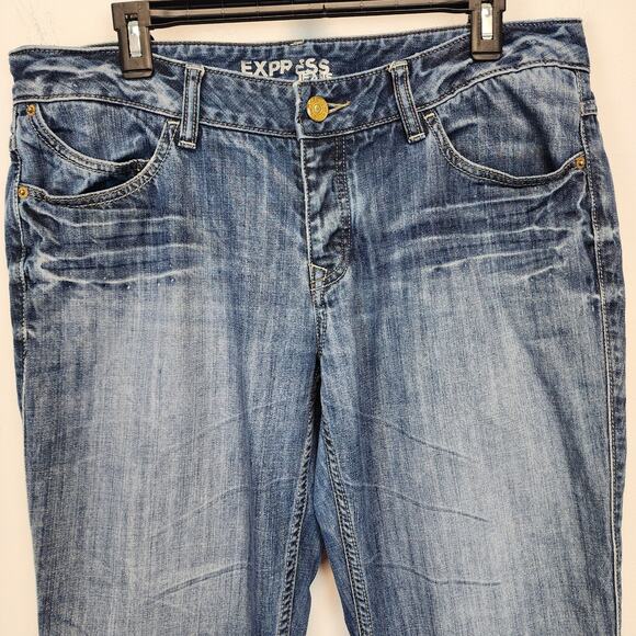 Express Straight Jeans Womens Size 12 34x26 Whiskered Button Fly Steampunk 2009 - Picture 3 of 12
